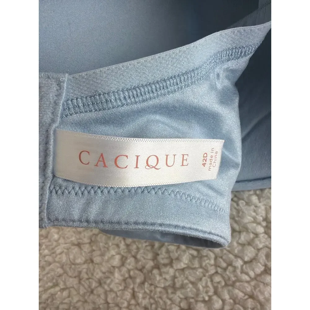 Cacique Lightly Lined T-Shirt Bra 42D Baby Blue Underwire Lace